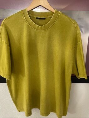 Men's Washed Olive Green Crew Neck T-Shirt